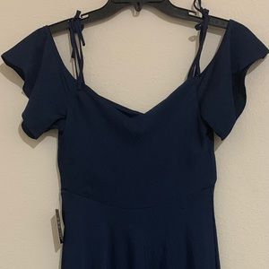 Navy off-shoulder cocktail dress